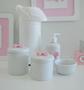 Imagem de kit Higiene Bebê Potes K021 Cotonete Flor Rosa Algodão Limpeza Porcelana Multi Uso Térmica 500ml
