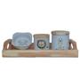 Imagem de Kit higiene bebê safari 4 peças - Bandeja, potes e molhadeira - Peças porcelana bandeja e tampas pinus