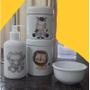 Imagem de Kit higiene bebê Safari 4 peças - potes, porta álcool e molhadeira - Peças Porcelana