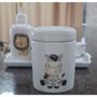 Imagem de Kit higiene bebê Safari 5 peças - Bandeja, potes, porta álcool e molhadeira - Tudo Porcelana