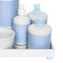 Imagem de Kit Higiene Espelho Completo Porcelanas, Garrafa e Capa Ursinho Azul Quarto Bebê Menino