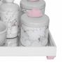 Imagem de Kit Higiene Espelho Completo Porcelanas, Garrafa Pequena e Capa Nuvem Rosa Quarto Bebê Menina