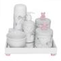 Imagem de Kit Higiene Espelho Completo Porcelanas, Garrafa Pequena e Capa Ursinho Rosa Quarto Bebê Menina