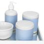 Imagem de Kit Higiene Espelho Potes, Molhadeira, Porta Álcool-Gel e Capa Azul Quarto Bebê Menino