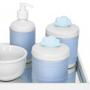 Imagem de Kit Higiene Espelho Potes, Molhadeira, Porta Álcool-Gel e Capa Nuvem Azul Quarto Bebê Menino