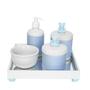 Imagem de Kit Higiene Espelho Potes, Molhadeira, Porta Álcool-Gel e Capa Ursinho Azul Quarto Bebê Menino