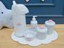 Imagem de Kit Higiene Porcelana Bebê K033 Bandeja Nuvem Moderno Sabonete Térmica 500ml Cotonete Algodão