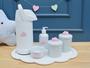 Imagem de Kit Higiene Porcelana Bebê K033 Bandeja Nuvem Moderno Sabonete Térmica 500ml Cotonete Algodão