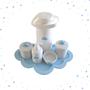 Imagem de Kit Higiene Porcelana Bebê K044 Bandeja Nuvem Moderno Sabonete Térmica 500ml Cotonete Algodão