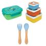 Imagem de Kit Hora do Lanche Bento Box Dino, Potinho Animal Fun e Talher em Bambu e Silicone Azul - Buba