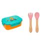 Imagem de Kit Hora do Lanche Bento Box Leão e Talheres em Silicone e Bambu Rosa - Buba