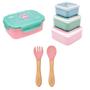 Imagem de Kit Hora do Lanche Bento Box Unicórnio, Potinho Gumy Rosa e Talher em Bambu e Silicone Rosa - Buba