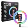 Imagem de Kit Iluminador Ring Light Rgb Colorido Led Tripé Profissional Para Celular Universal Makeup Selfie + Controle Bluetooth