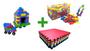 Imagem de Kit infantil 40 prças de lig barras infantil + 1 tatame 1x1 antiderrapante + 40 peças ed multi blocos coloridos para mon