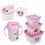 Imagem de Kit infantil caneca com bico, porta leite em pó, conjunto 3 potes e porta chupetas Minnie Plasutil