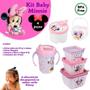 Imagem de Kit infantil caneca com bico, porta leite em pó, conjunto 3 potes e porta chupetas Minnie Plasutil