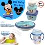 Imagem de Kit infantil caneca com bico, prato térmico, e conjunto 3 potes Mickey Plasutil