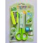 Imagem de Kit Infantil de Papelaria: Tesoura Redonda Sem Ponta + Mini Grampeador + Washi Tape  cor verde