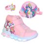 Imagem de Kit Infantil Menina Unicórnio Tenis de Luzinha Led Luz Longa Duração Com Bolsa Para Criança
