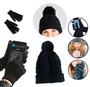 Imagem de Kit Inverno Gorro Lã Tricot e Luvas com Touch para Celulares