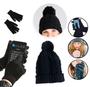 Imagem de Kit Inverno Gorro Lã Tricot E Luvas Com Touch Para Celulares