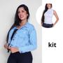 Imagem de Kit jaqueta jeans feminina moda blogueira + 1 Blusa Feminina Sem manga gola alta canelada