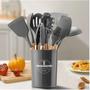 Imagem de Kit Jogo 12 Peças Utensílios De Silicone Para Cozinha Com Cabo De Madeira + Balde - Linha Kitchen