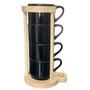 Imagem de Kit Jogo 4 Xicaras Café/Chá 200ml c/ suporte pinus - Preta