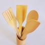 Imagem de Kit Jogo Conjunto Utensílios para Cozinha em Bambu 5 Peças Suporte