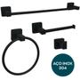 Imagem de Kit Jogo de Banheiro Preto Fosco Aço Inox 304 Acessorios Quadrado para lavabo Conjunto Completo 4 Peças Black Porta Toalha Papeleira Toalheiro