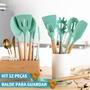 Imagem de Kit Jogo De Cozinha Silicone 12 Peças Utensílios Deluxe Cabo De Madeira Top