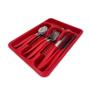 Imagem de Kit Jogo Talheres Faqueiro Completo 25 Peças  Aço Inox Com Gaveteiro Vermelho