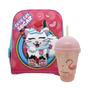 Imagem de Kit Lancheira De Costas Infantil Colorida Rosa Com Copo Twister Flamingo