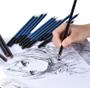 Imagem de Kit Lápis Azul Desenho Estojo 51 peças Pintura Desenhista Profissional C/ Bloco