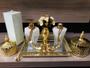 Imagem de Kit Lavabo Luxo Dourado Branco Aroma Sabonete Porta Escovas