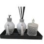 Imagem de Kit Lavabo Porta Sabonete Líquido Difusor Porta Algodão Cotonete Bandeja Decorativa-Jogo Banheiro-Organizadores-Decoração Casa-Branco e Preto