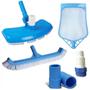 Imagem de Kit Limpeza de Piscina Aspirador + Peneira com Haste + Escova + Mangueira 4m 32mm Branca