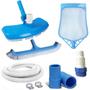 Imagem de Kit Limpeza de Piscina com Aspirador + Peneira + Escova + Mangueira 6m 32mm Branca