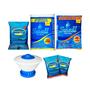 Imagem de Kit limpeza tratamento piscina - 1 barrilha 2kg - 1 sulfato 2kg- 1 cloro 1kg neo-2 past-1 flutuador