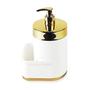 Imagem de Kit Lixeira 2,5L E Dispenser Porta Detergente Esponja Organizadores de Pia Cozinha Branco Dourado - Future