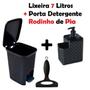 Imagem de Kit Lixeira Cesto Rattan 7 litros com pedal + Porta Detergente e Sabonete Líquido Rattan Preto + Rodinho De Pia Preto Cozinha Banheiro