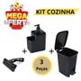 Imagem de Kit Lixeira Cozinha 7 Litros Rattan C/ Pedal + Porta Detergente + Rodinho De Pia Preto