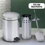 Imagem de kit Lixeira de Aço Inox 3 Litros e Escova Sanitária e Suporte kit com 2 peças para banheiro