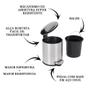 Imagem de Kit Lixeira Pedal 5 Litros + Escova Sanitária Aço Inox Vaso