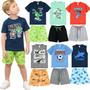 Imagem de Kit lote 4 Conjunto Regata Menino Roupa Infantil Bermuda Moletom