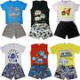 Imagem de Kit Lote 5 Conjuntos Menino Roupa Infantil 5 Camisetas + 5 Shorts Moletom 4 ao 10