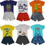 Imagem de Kit Lote 5 Conjuntos Menino Roupa Infantil 5 Camisetas + 5 Shorts Moletom 4 ao 10
