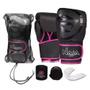 Imagem de Kit Luva Black de Muay Thai e Boxe + Bandagem + Protetor Bucal + Bolsa, Preto/Rosa, 12 Oz