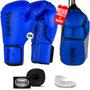 Imagem de Kit Luva de Boxe Muay Thai MMA Bandagem Bucal 14oz Azul