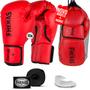 Imagem de Kit Luva de Boxe Muay Thai MMA Bandagem Bucal 16oz Vermelha